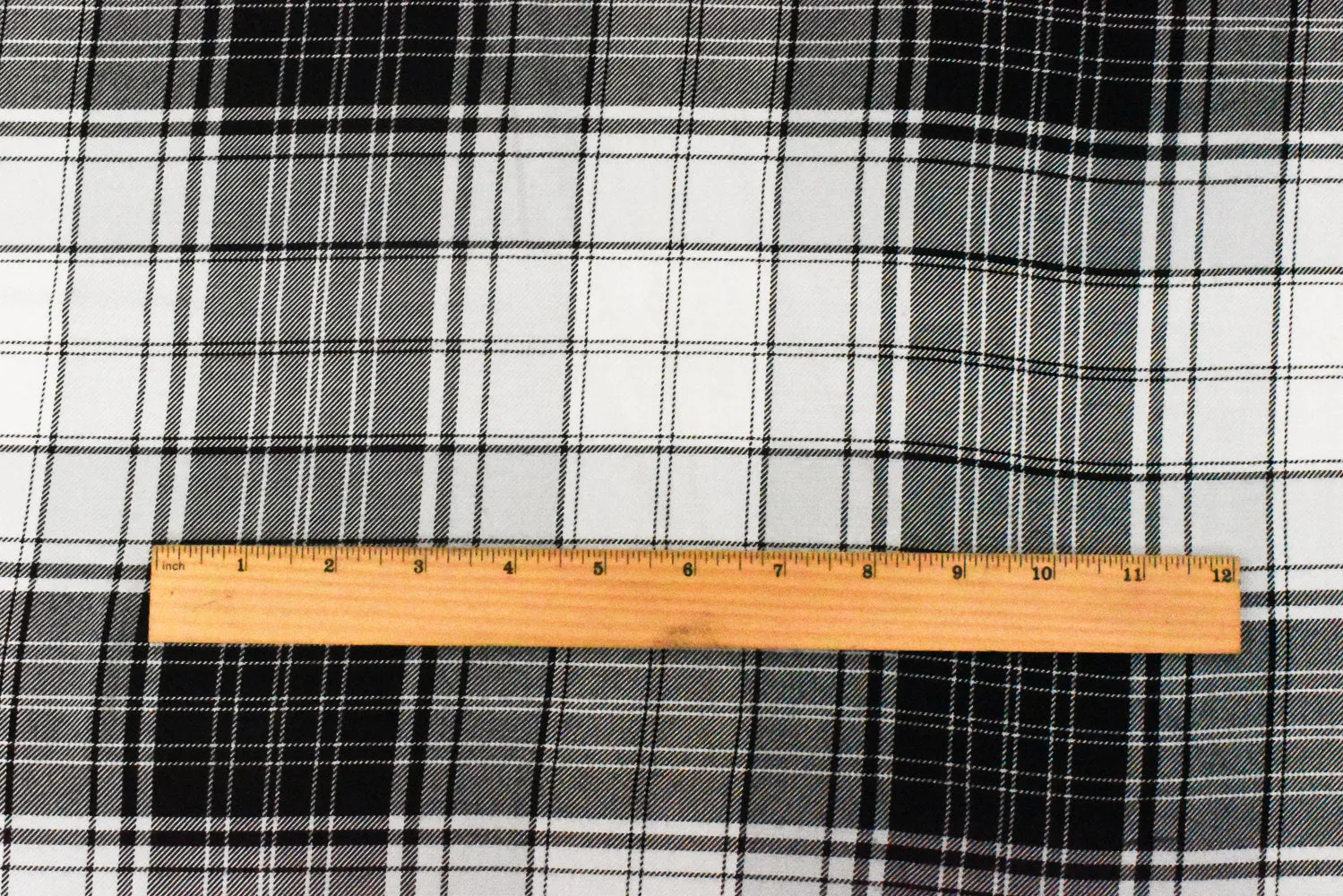 Pitch Black -White Plaid Rayon Twill Woven Fabric