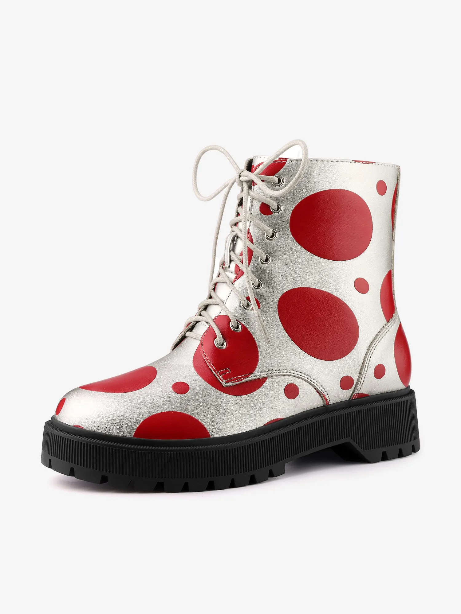 Polka Dots Platform Zipper Lace Up Combat Disco Boots