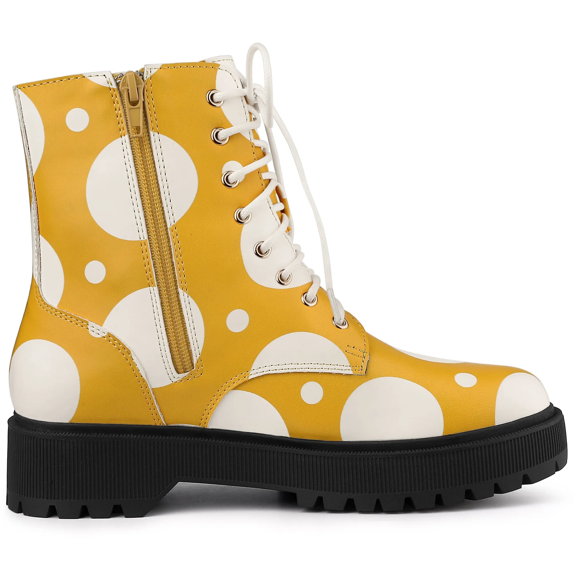 Polka Dots Platform Zipper Lace Up Combat Disco Boots