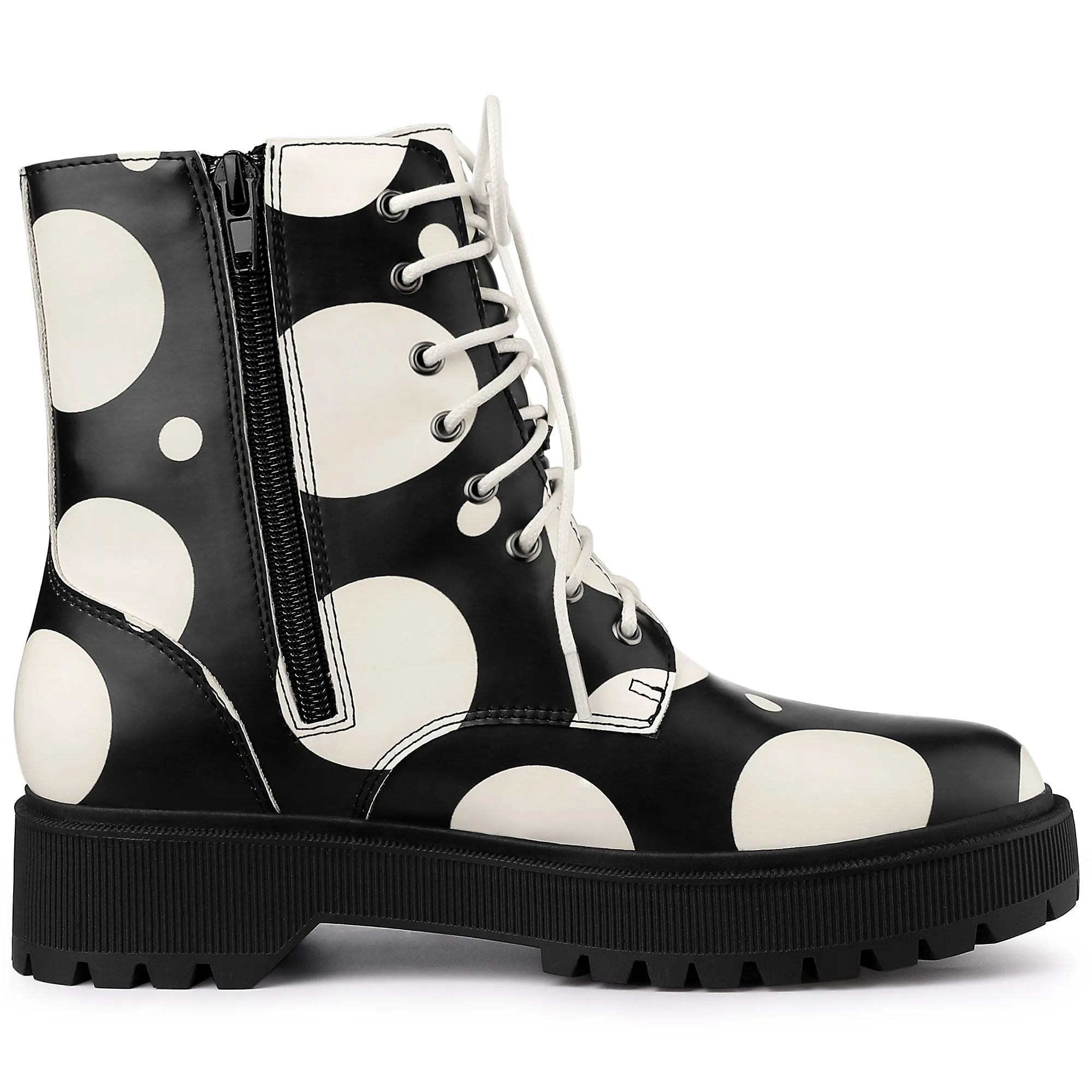 Polka Dots Platform Zipper Lace Up Combat Disco Boots