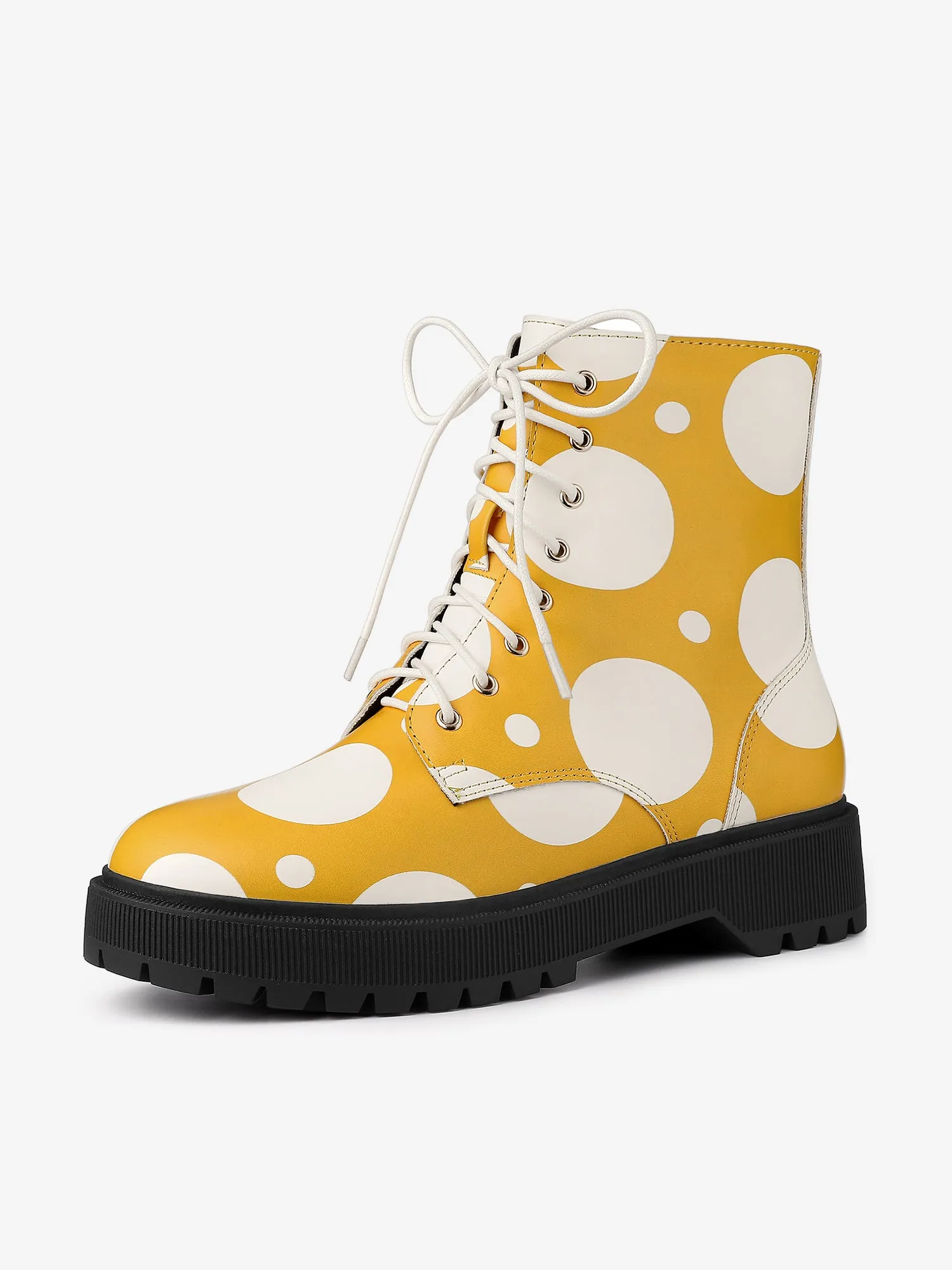 Polka Dots Platform Zipper Lace Up Combat Disco Boots