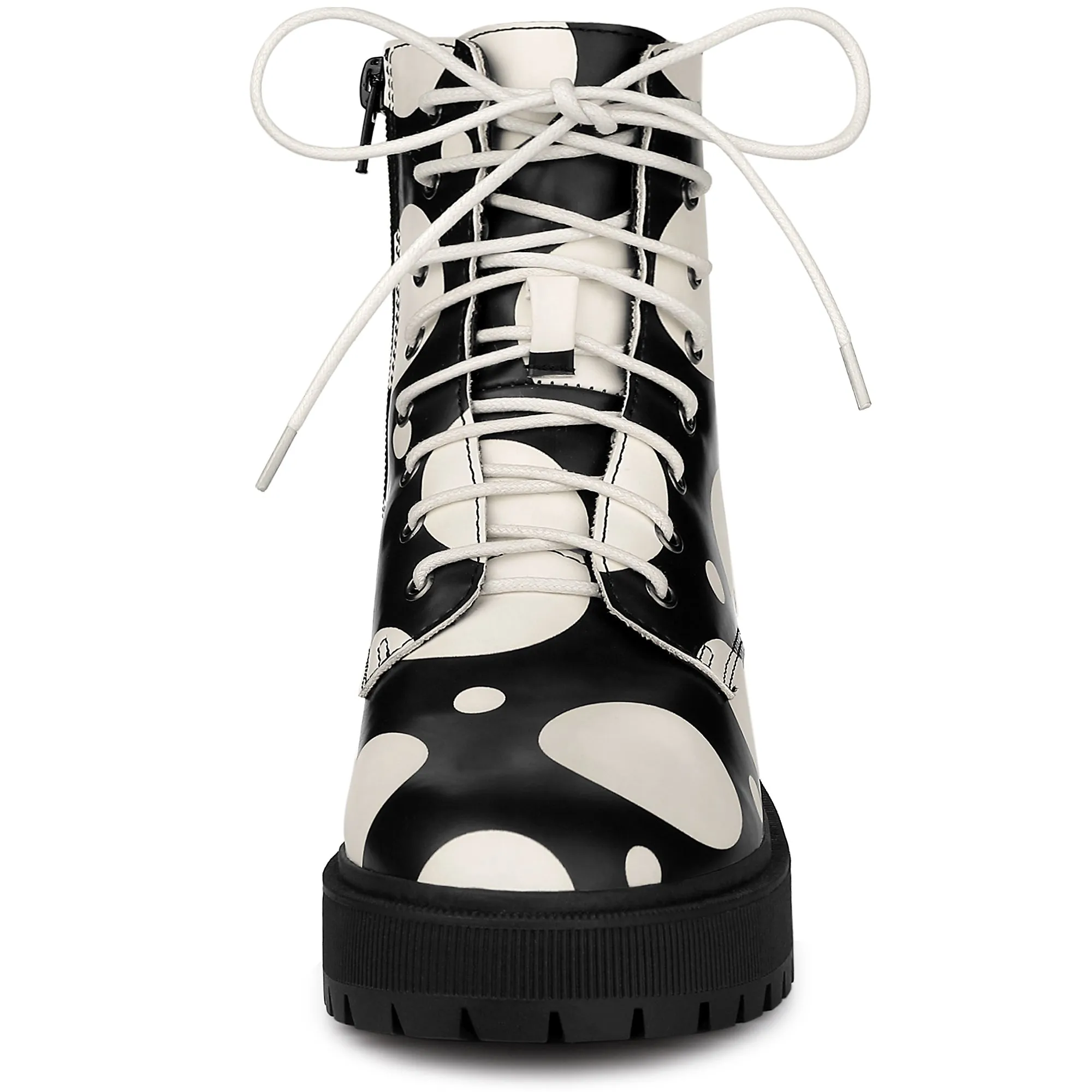 Polka Dots Platform Zipper Lace Up Combat Disco Boots