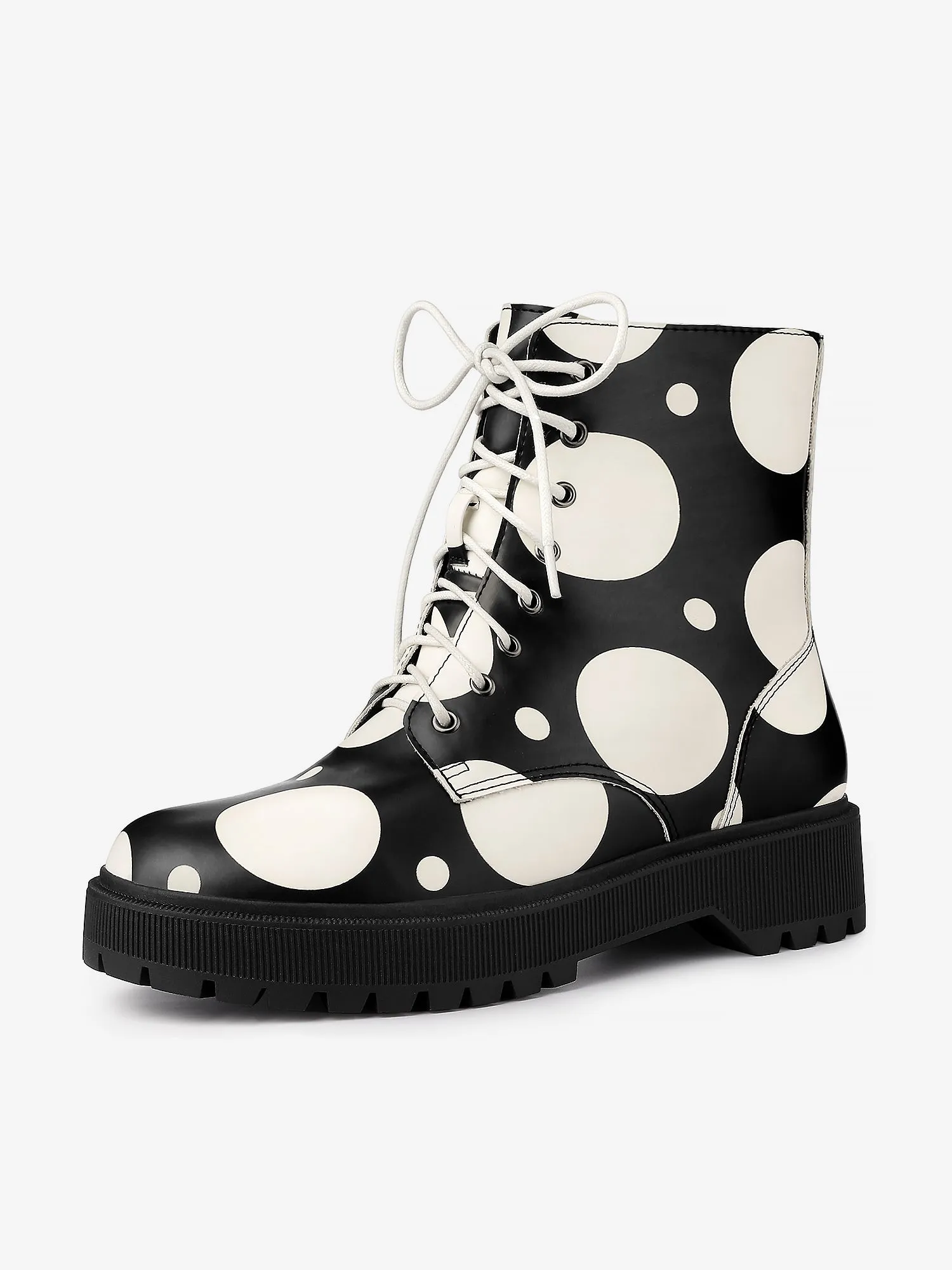 Polka Dots Platform Zipper Lace Up Combat Disco Boots