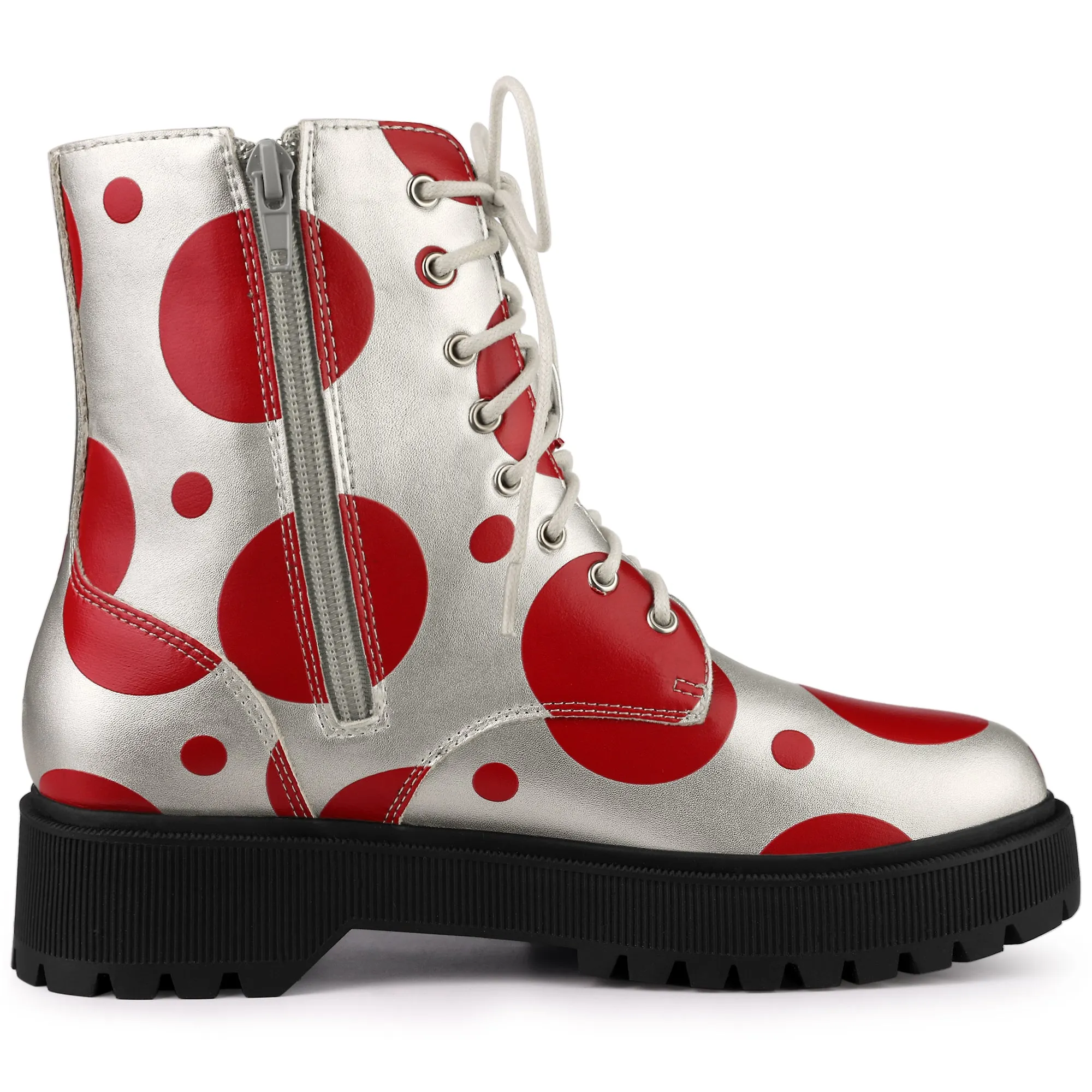 Polka Dots Platform Zipper Lace Up Combat Disco Boots