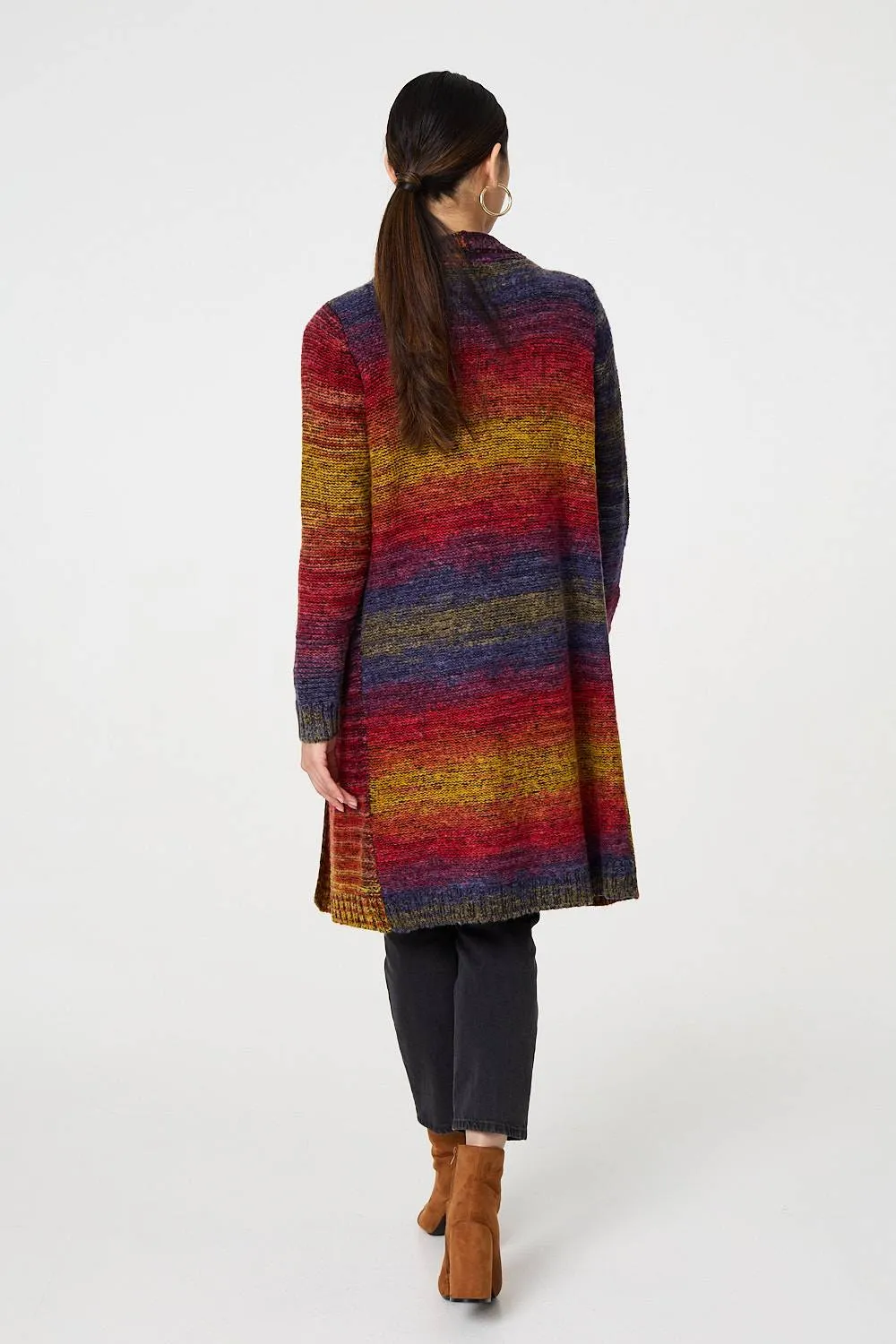 Rainbow Print Longline Knit Cardigan