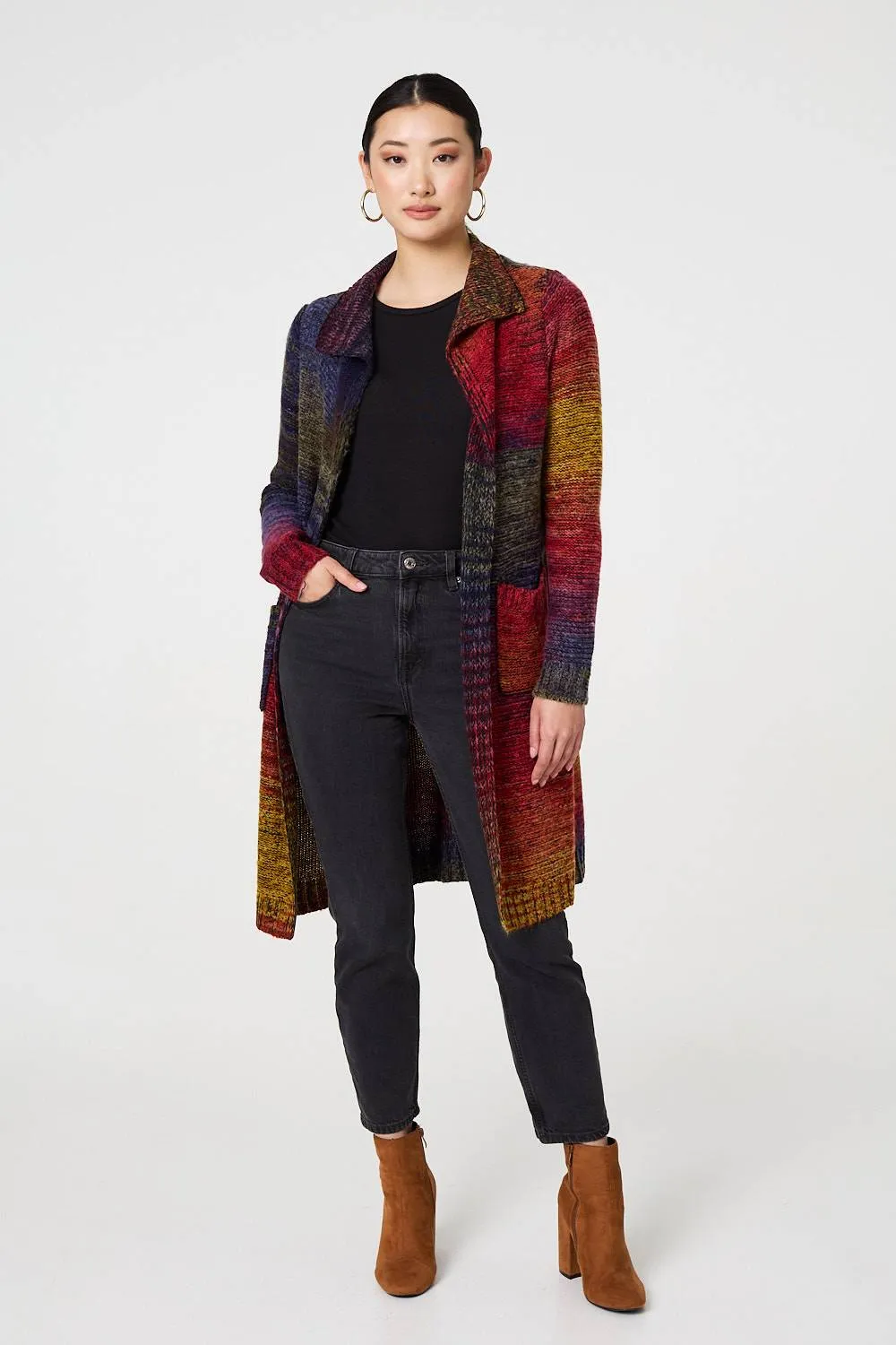 Rainbow Print Longline Knit Cardigan