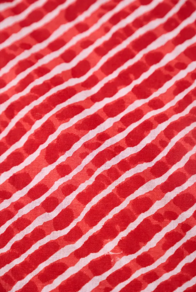 Red Lehriya Pattern Printed Summer Pure Cotton Fabric