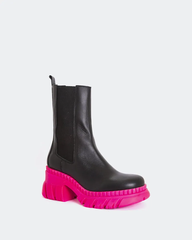 Rico Black Leather Fuchsia Sole