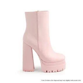 SIENNA-1 DOUBLE PLATFORM LUG SOLE BOOTIES - BABY PINK