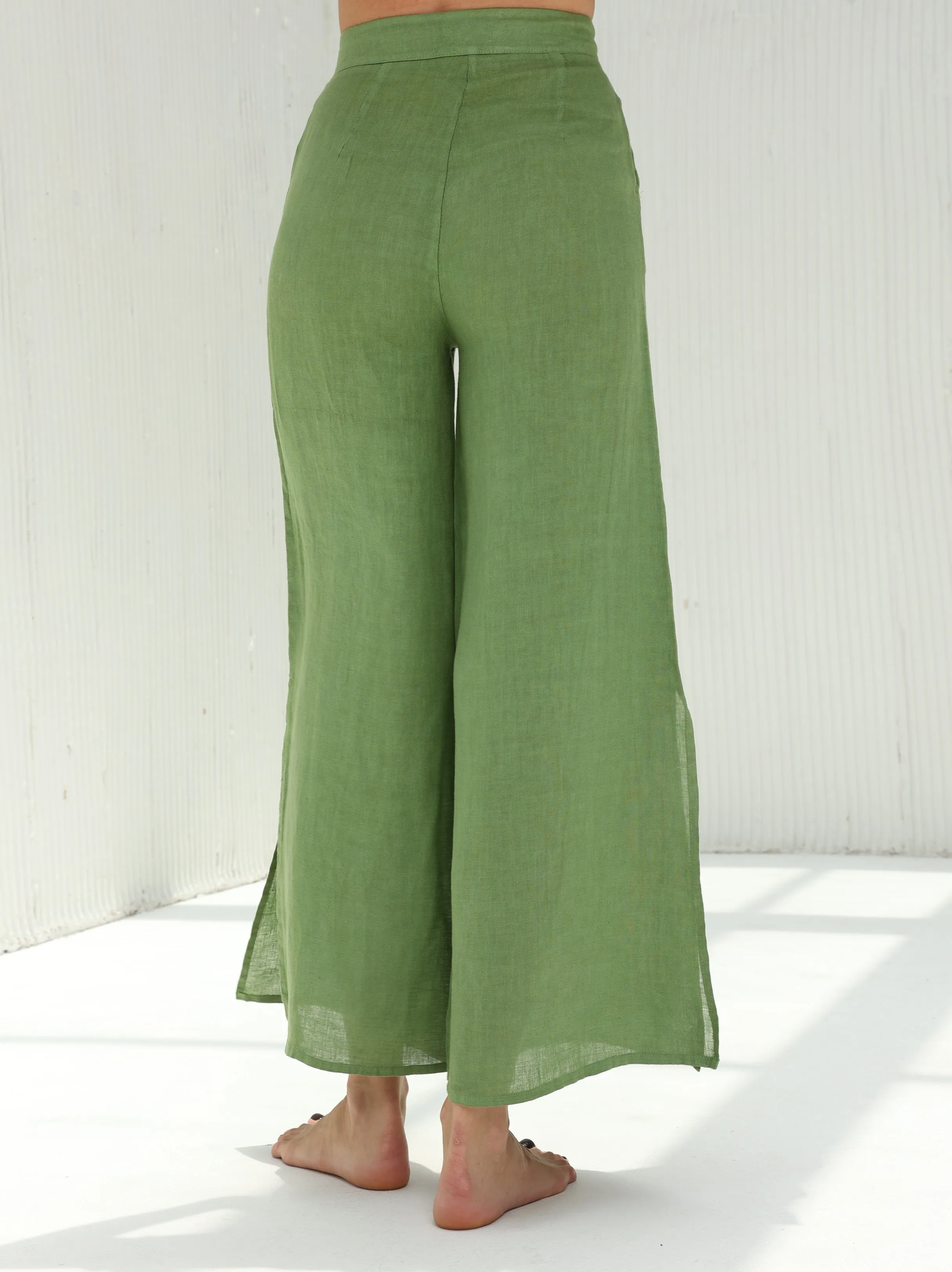 Sofia Pure Linen Side-Slit Pants