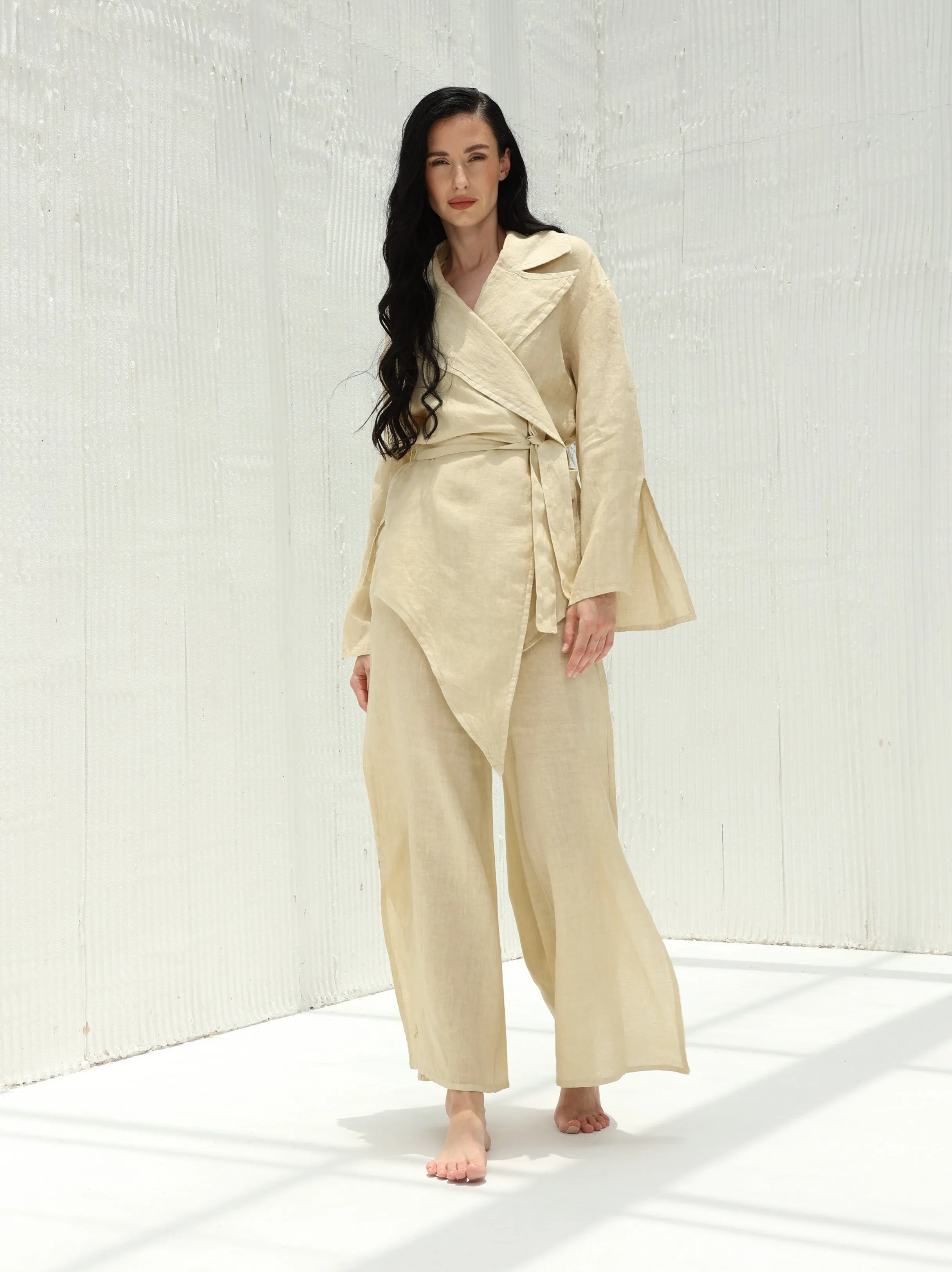 Sofia Pure Linen Side-Slit Pants