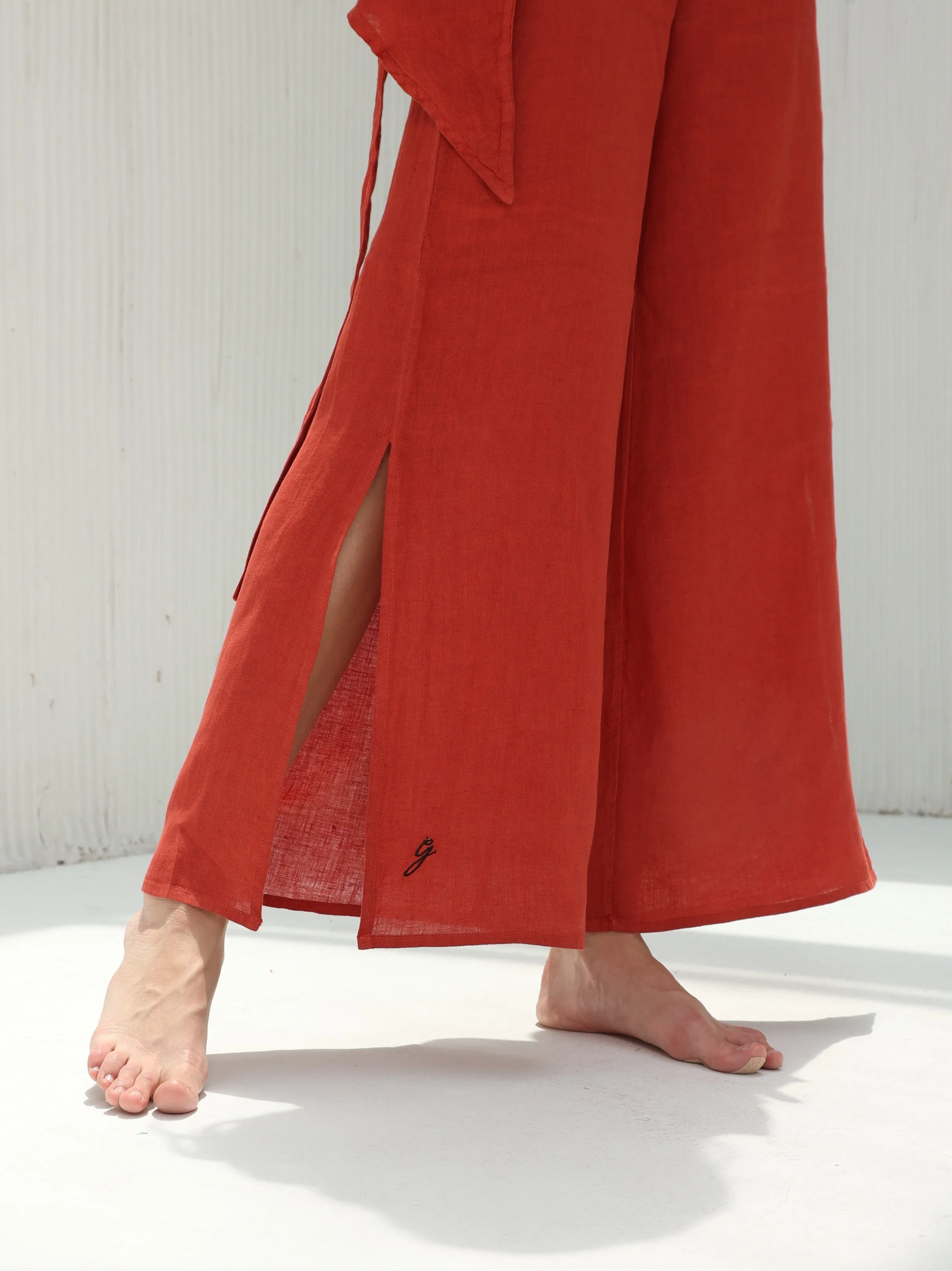 Sofia Pure Linen Side-Slit Pants