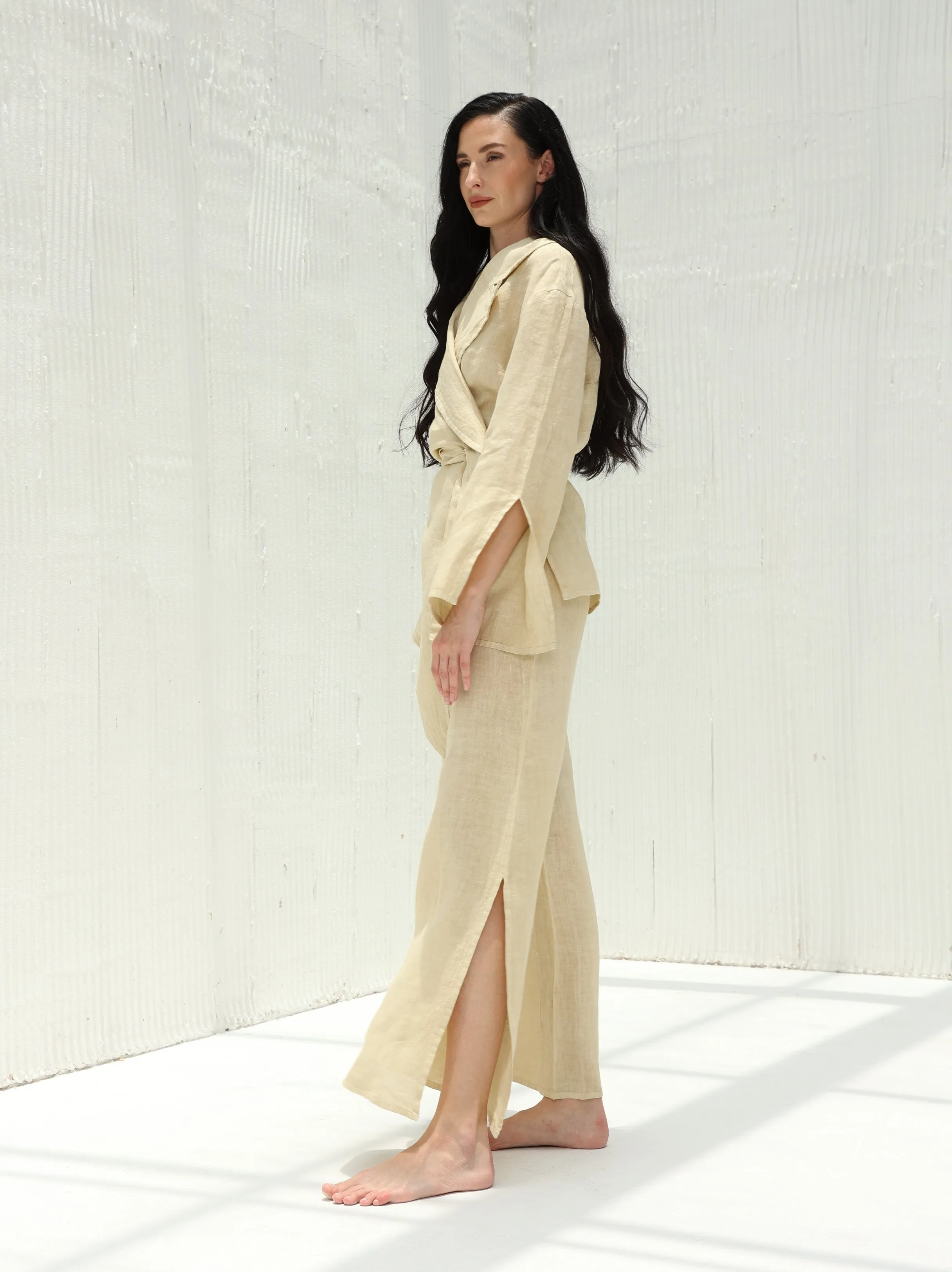 Sofia Pure Linen Side-Slit Pants