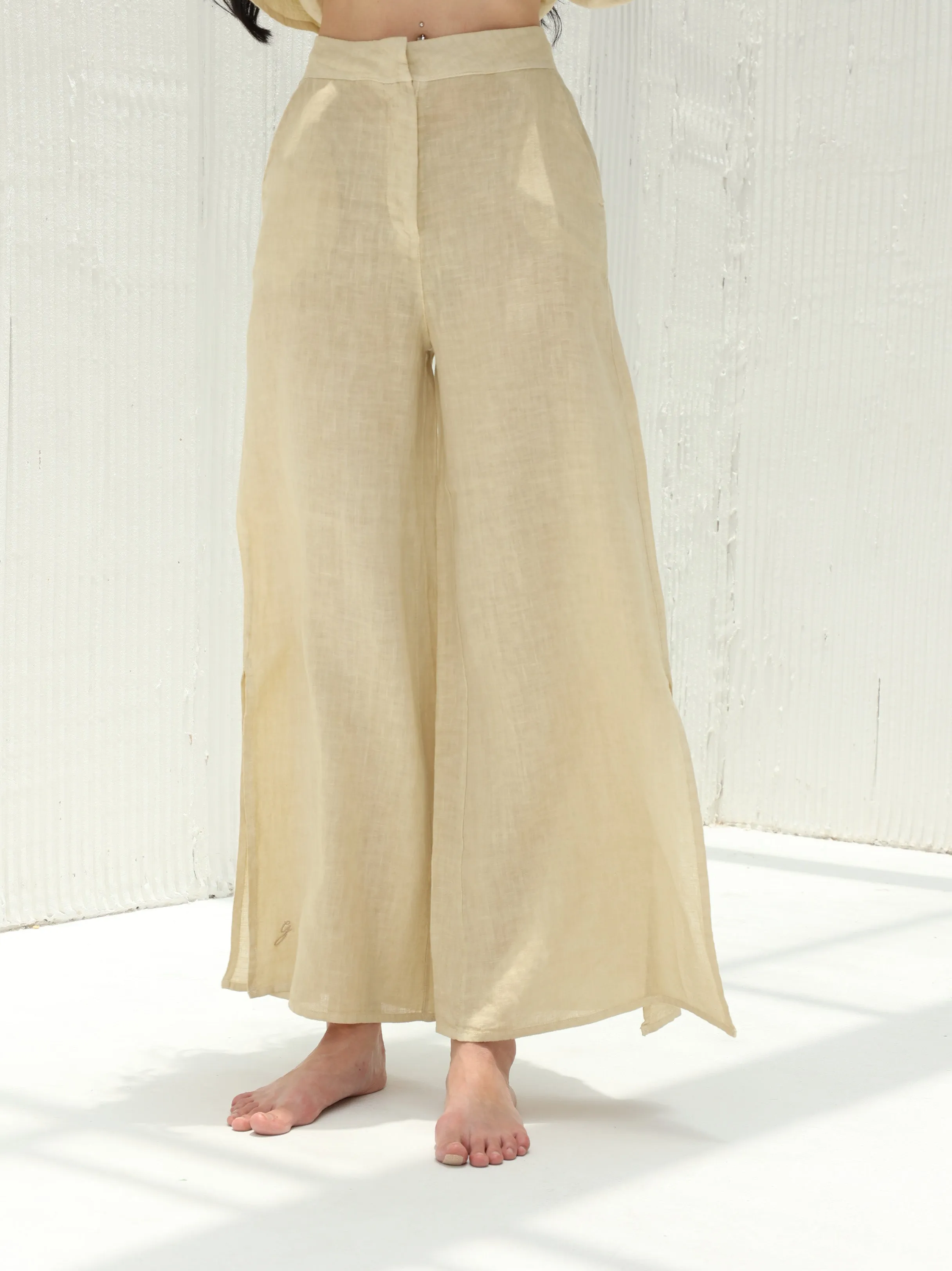 Sofia Pure Linen Side-Slit Pants