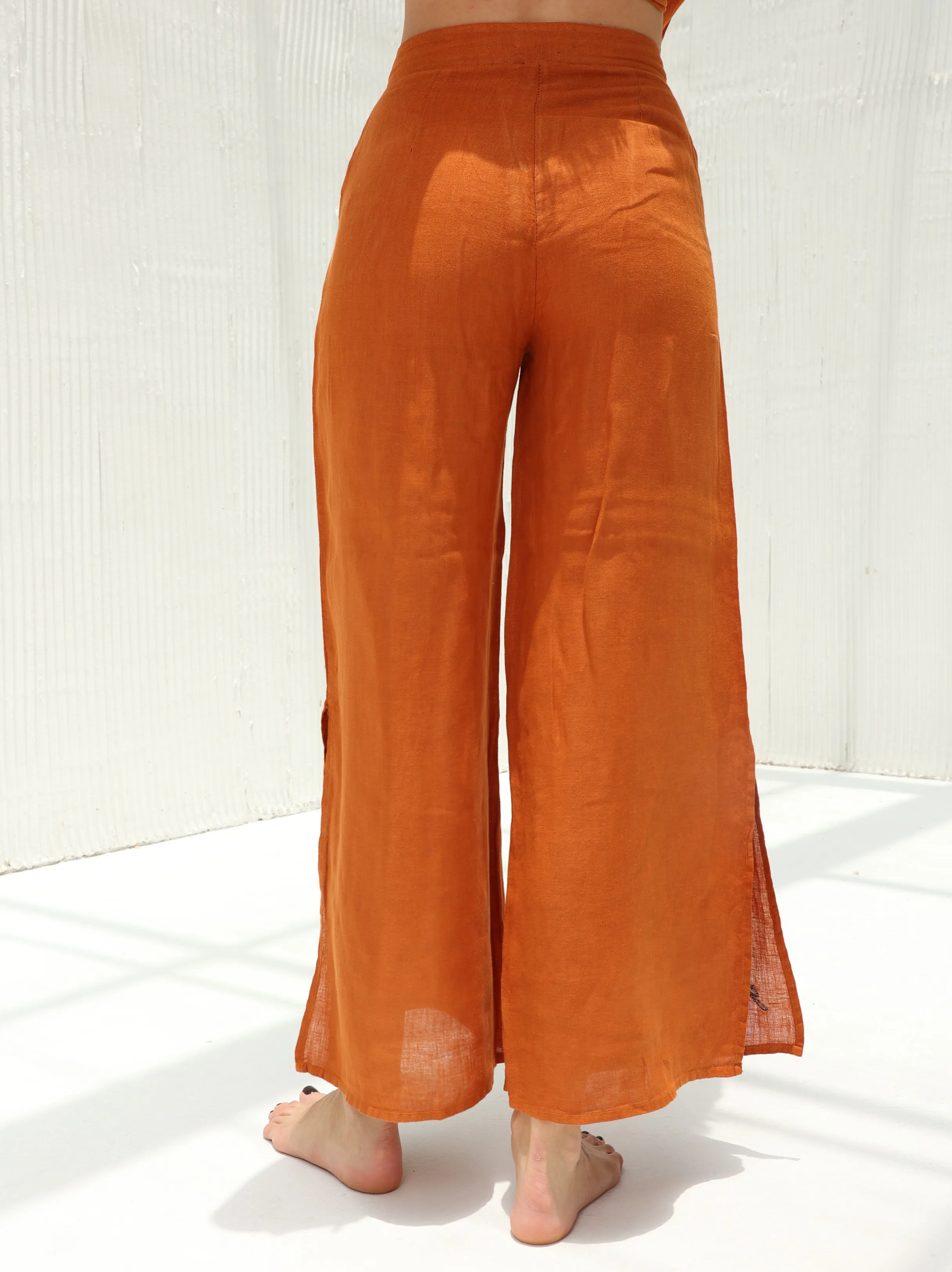 Sofia Pure Linen Side-Slit Pants