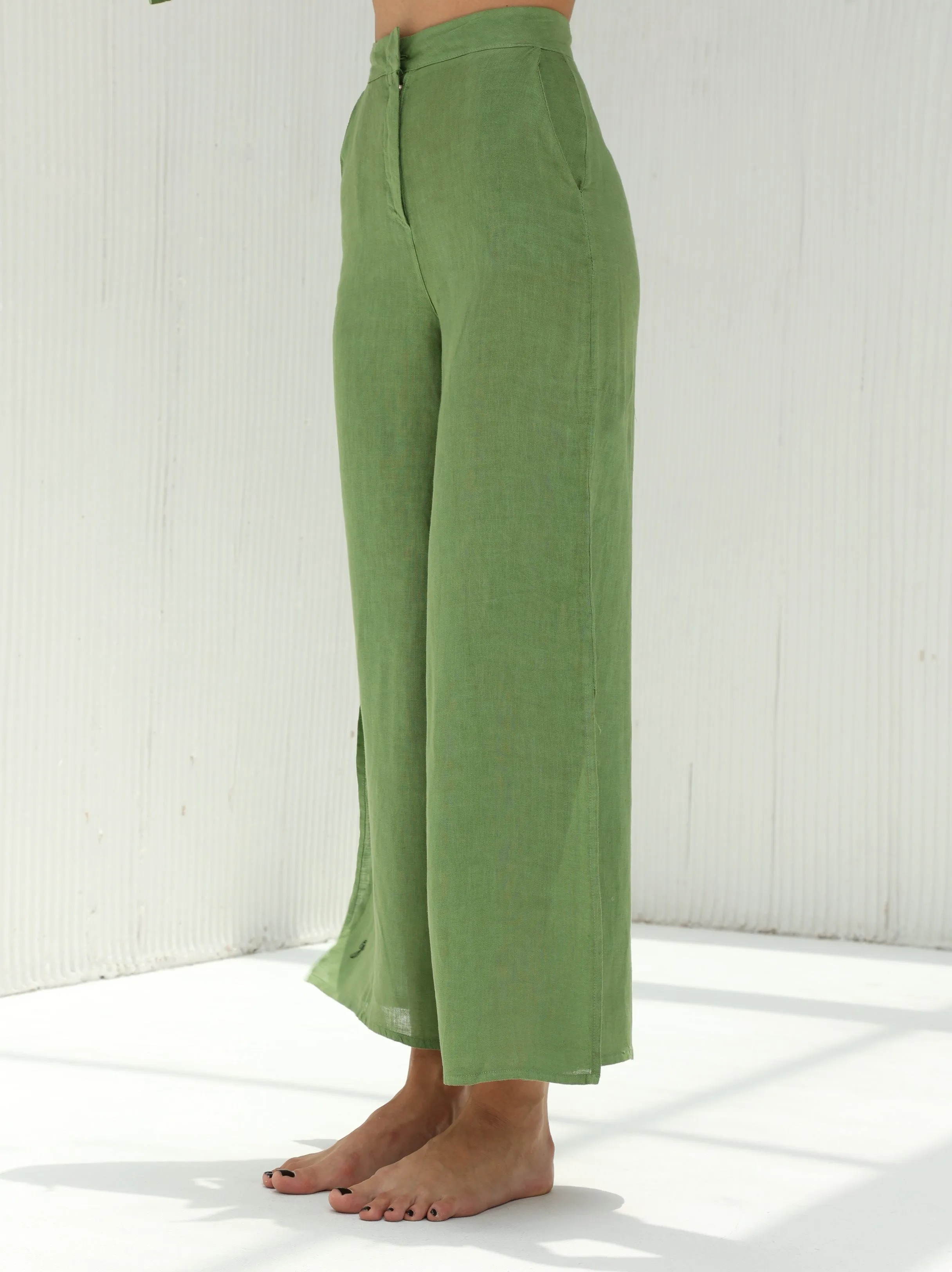 Sofia Pure Linen Side-Slit Pants