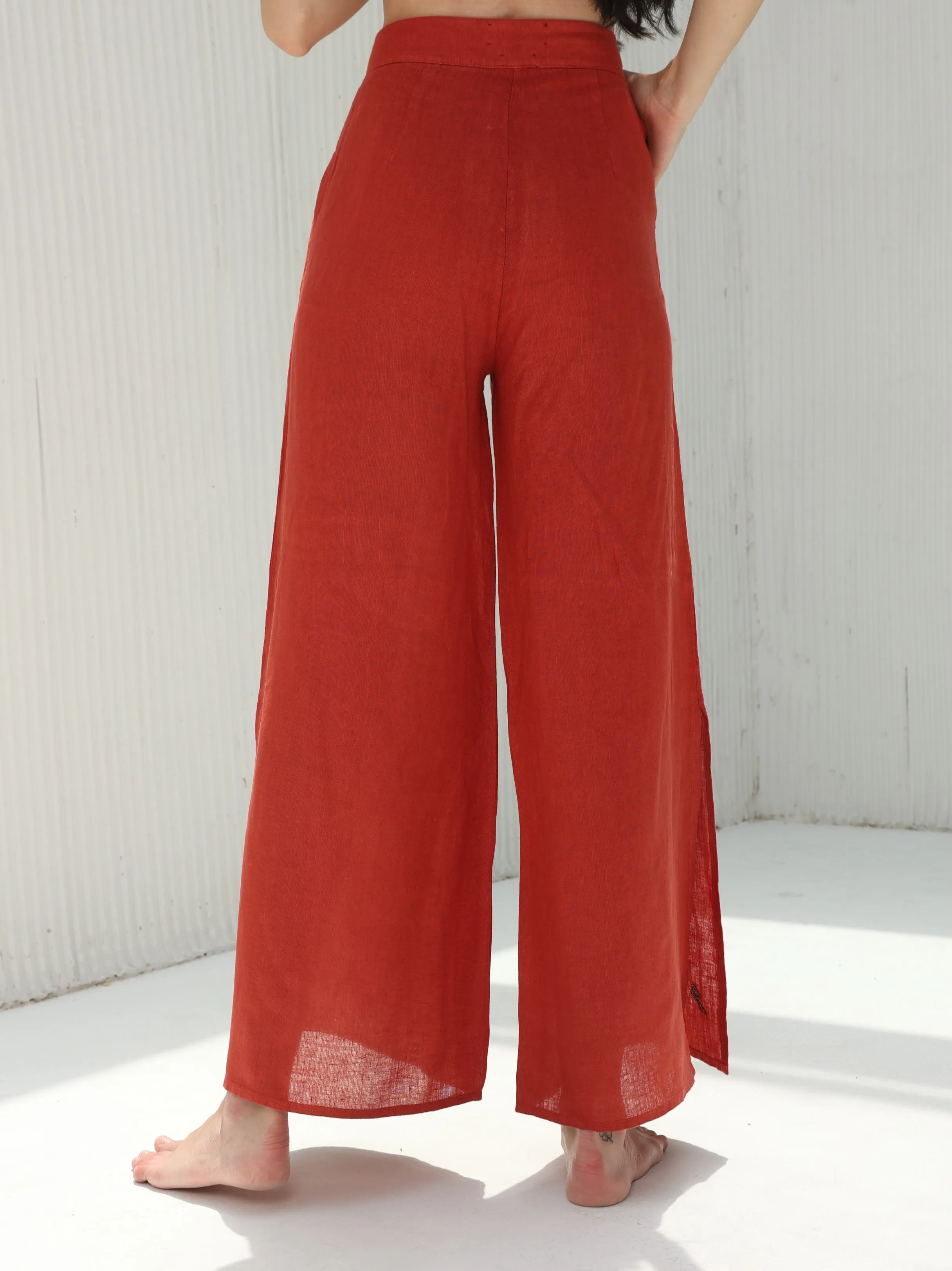 Sofia Pure Linen Side-Slit Pants