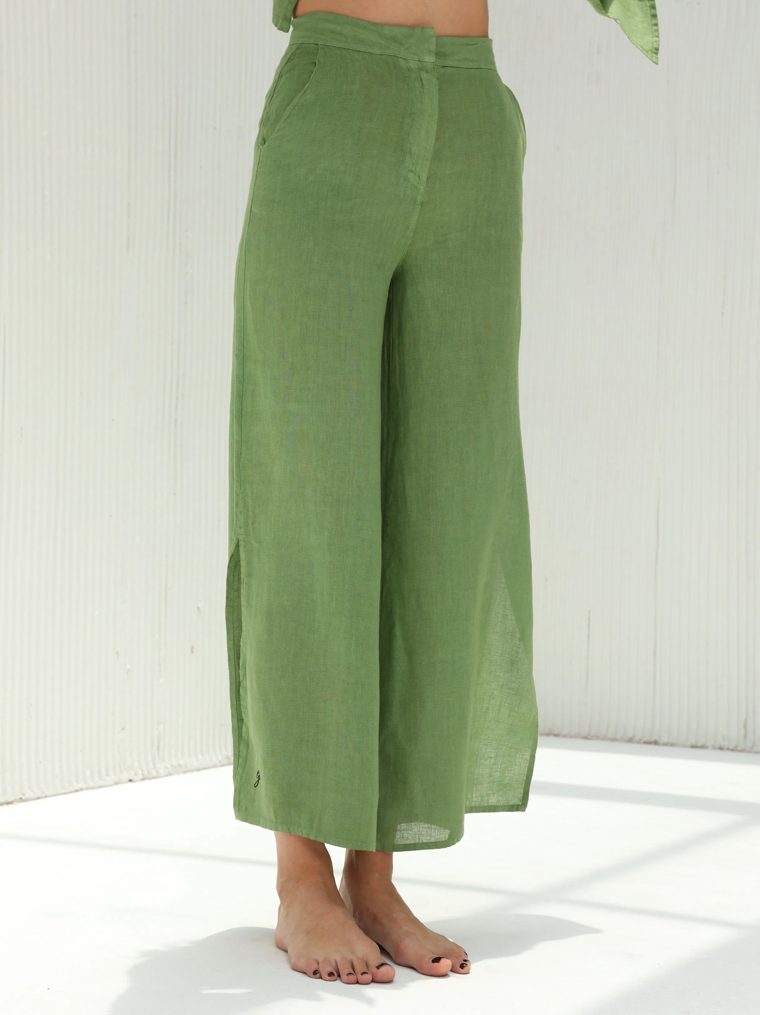 Sofia Pure Linen Side-Slit Pants