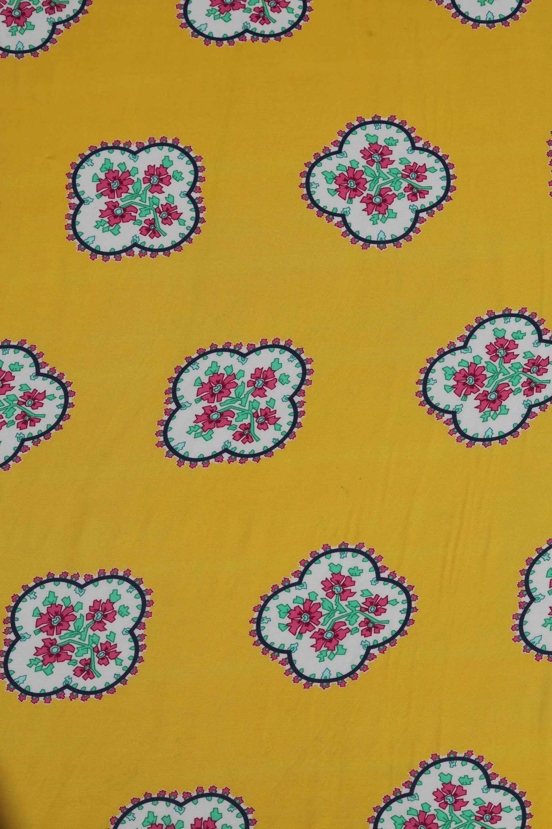 Spicy Mustard All Over Modern Print Natural Muslin Silk Fabric