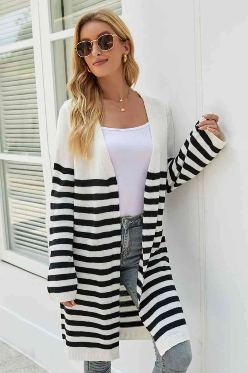 Striped Open Front Longline Cardigan