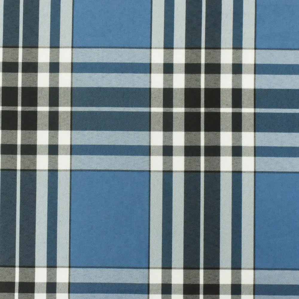 Student Blue-Black-White Plaid Poly Madras Woven Fabric