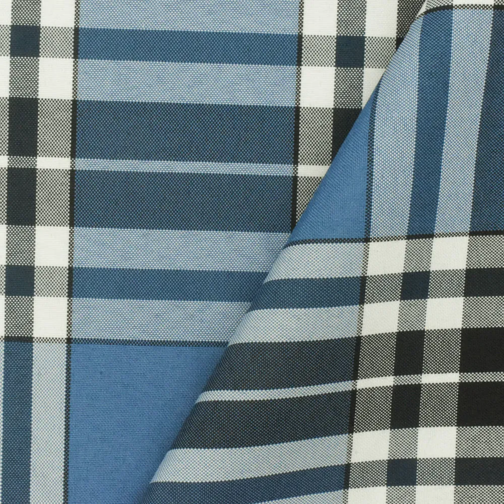 Student Blue-Black-White Plaid Poly Madras Woven Fabric