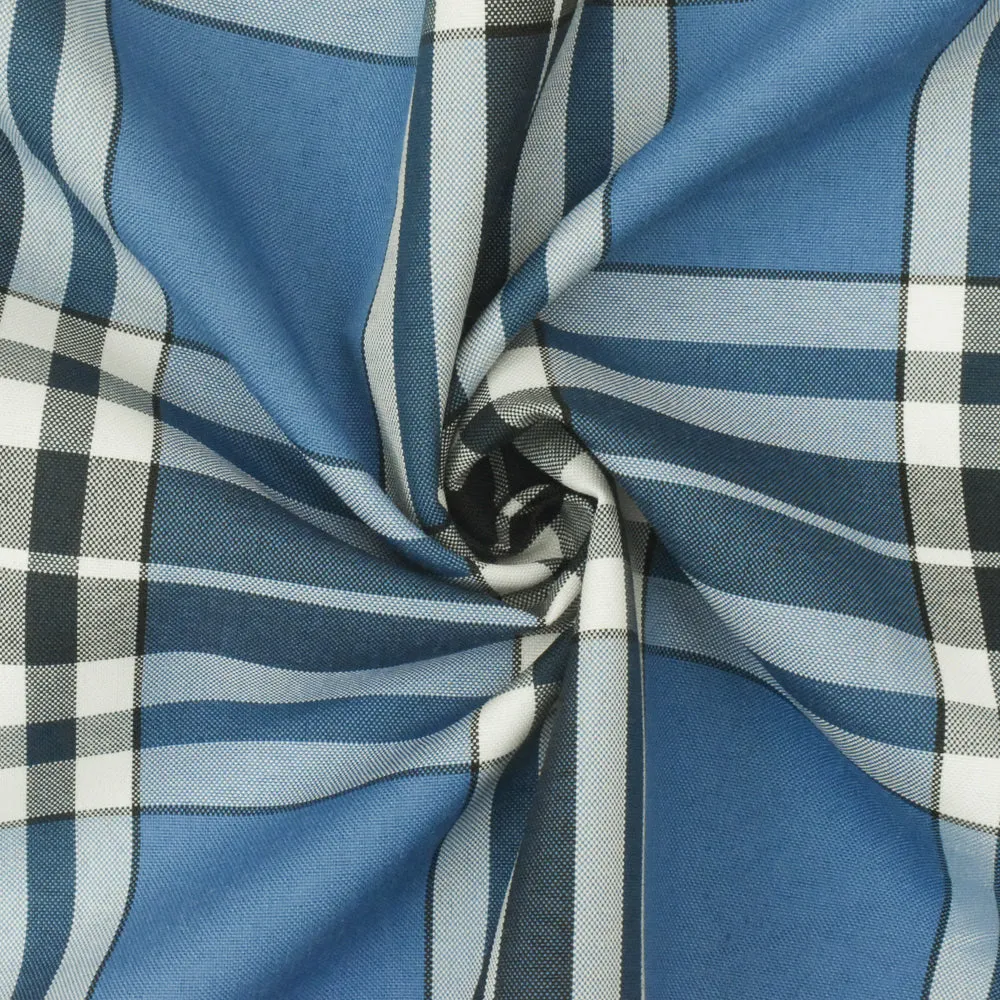 Student Blue-Black-White Plaid Poly Madras Woven Fabric