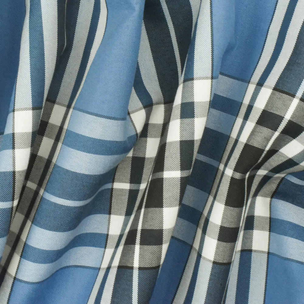 Student Blue-Black-White Plaid Poly Madras Woven Fabric