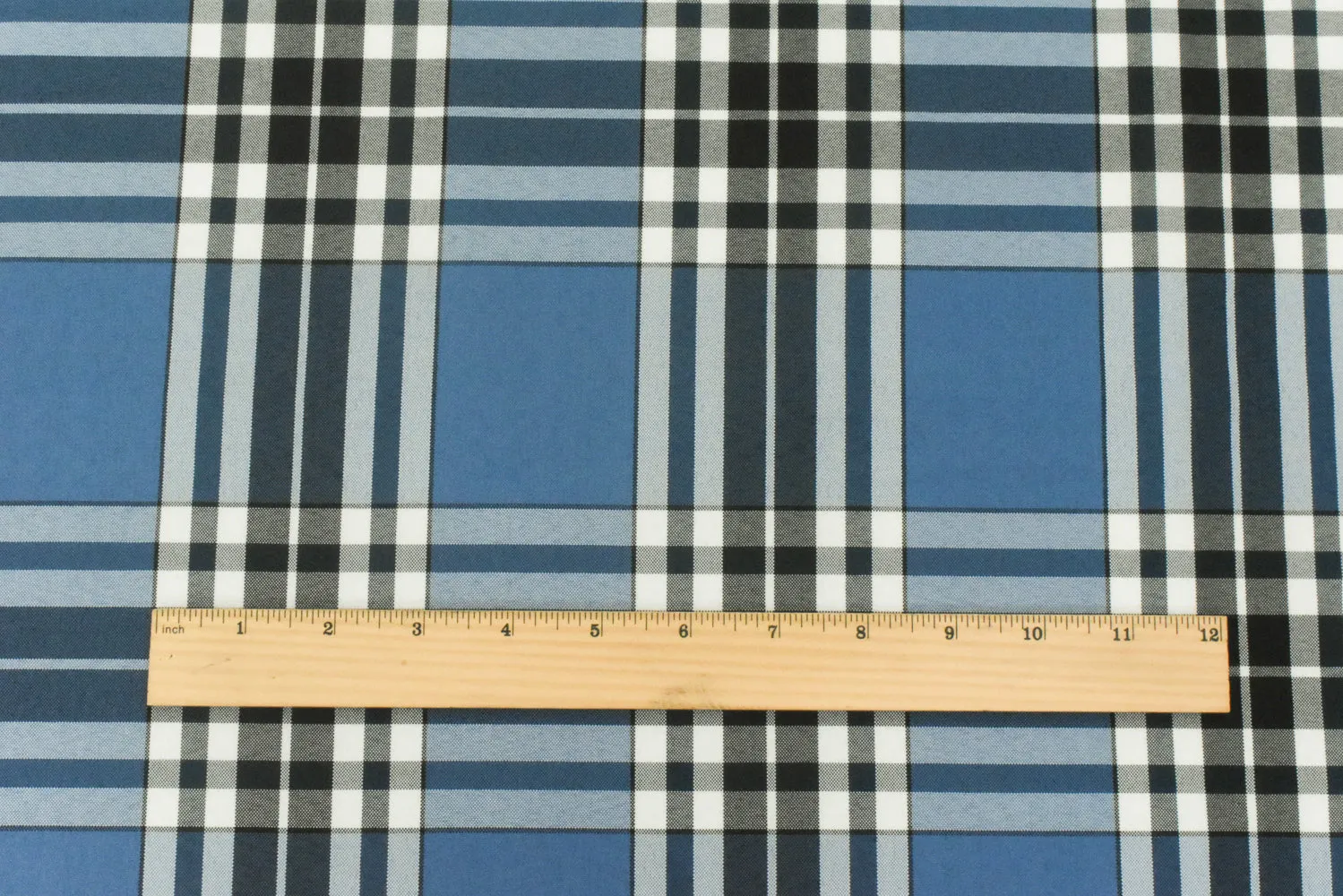 Student Blue-Black-White Plaid Poly Madras Woven Fabric