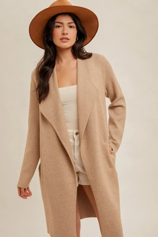 Taupe Drape Collar Cardigan