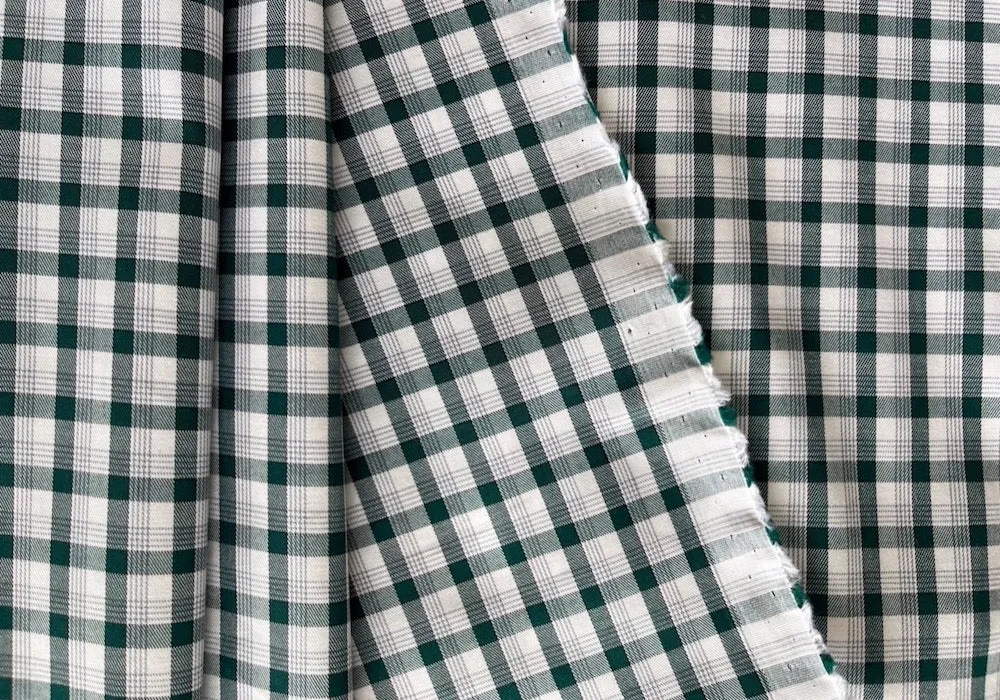 Tightly-Woven Bottle Green & White Plaid Cotton Shirting (Made in Italy)