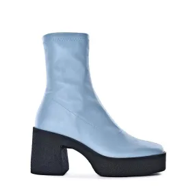 Umi Pastel Blue Stretch Leather Chunky Ankle Boots