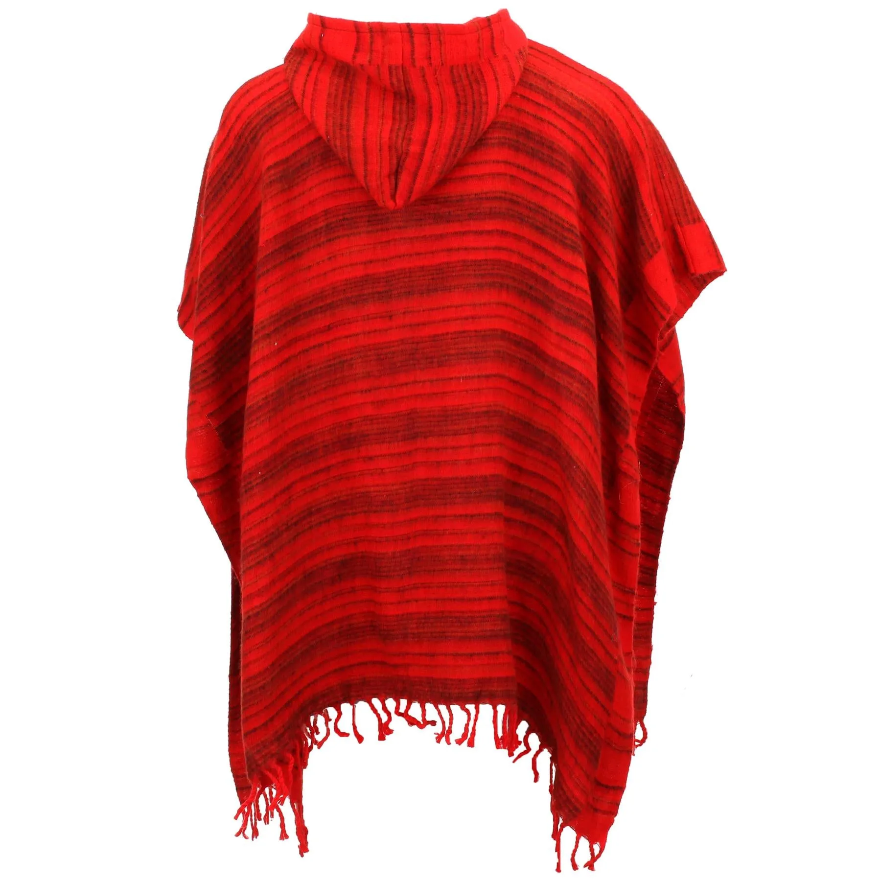 Vegan Wool Square Hooded Poncho with Toggles - Red