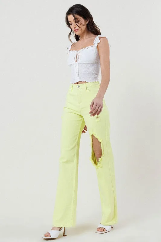 Vibrant M.i.U Distressed Straight Jeans