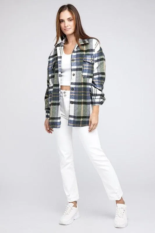 Womens Plaid Textured Shirts with Big Checkered Point