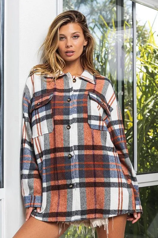 Womens Plaid Textured Shirts with Big Checkered Point