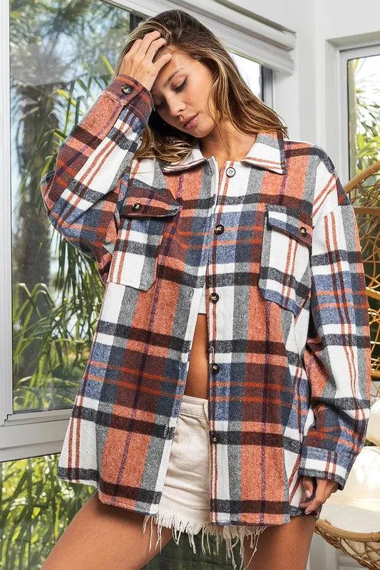 Womens Plaid Textured Shirts with Big Checkered Point