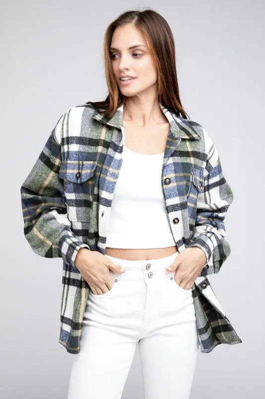 Womens Plaid Textured Shirts with Big Checkered Point