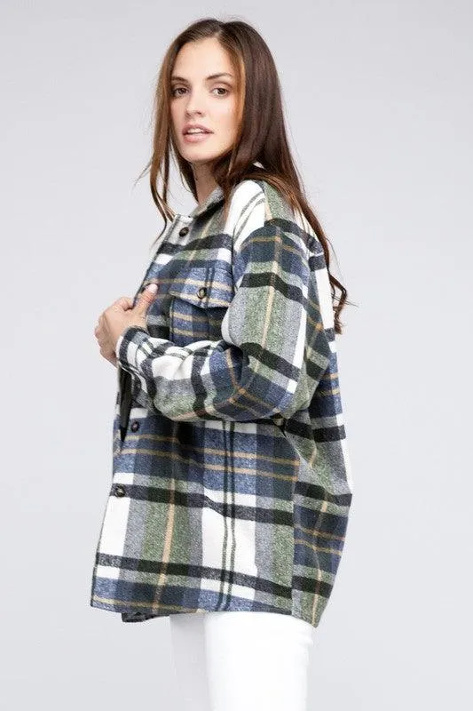 Womens Plaid Textured Shirts with Big Checkered Point