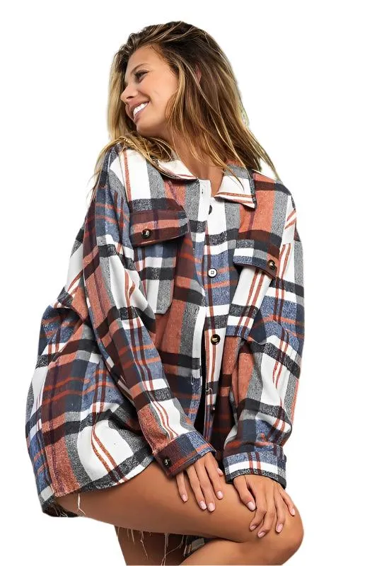 Womens Plaid Textured Shirts with Big Checkered Point