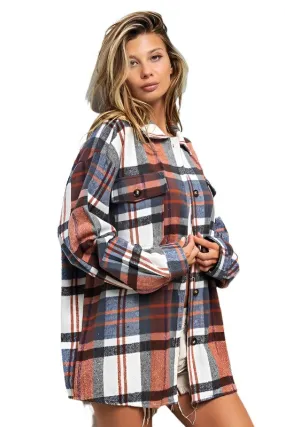 Womens Plaid Textured Shirts with Big Checkered Point