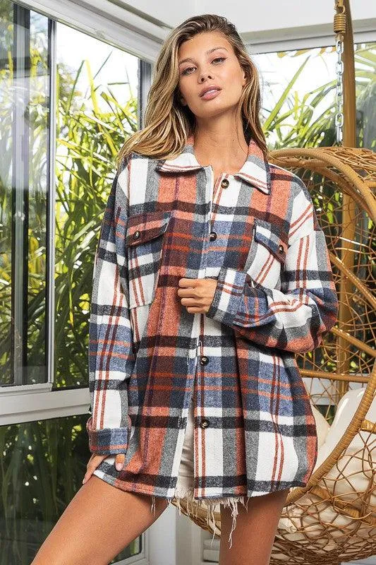 Womens Plaid Textured Shirts with Big Checkered Point