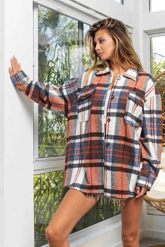 Womens Plaid Textured Shirts with Big Checkered Point