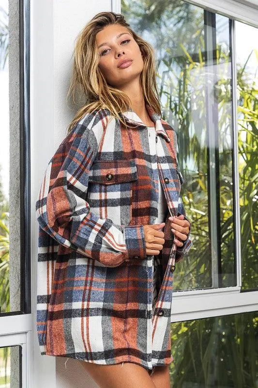 Womens Plaid Textured Shirts with Big Checkered Point