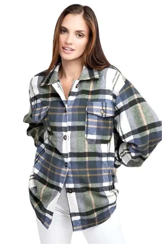 Womens Plaid Textured Shirts with Big Checkered Point