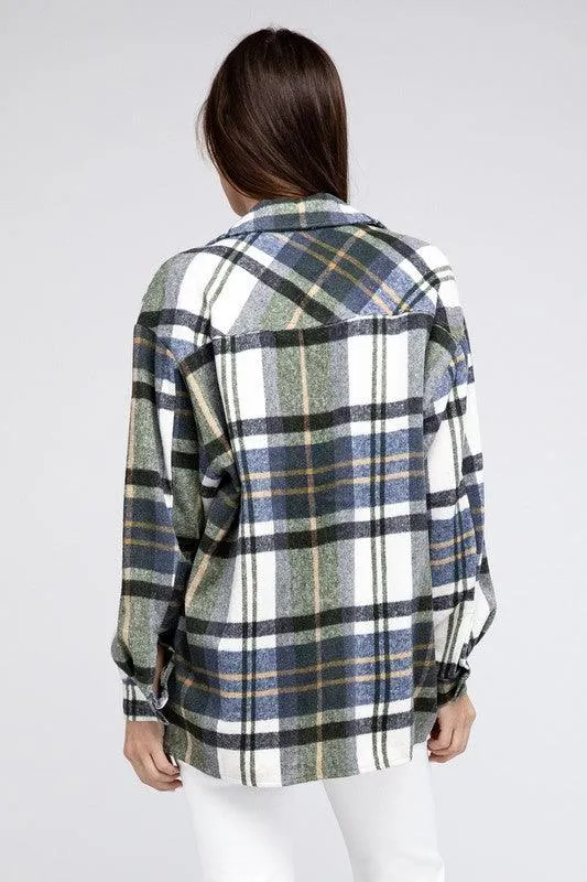 Womens Plaid Textured Shirts with Big Checkered Point