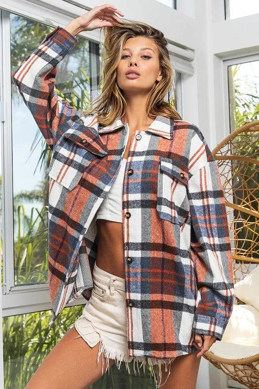 Womens Plaid Textured Shirts with Big Checkered Point