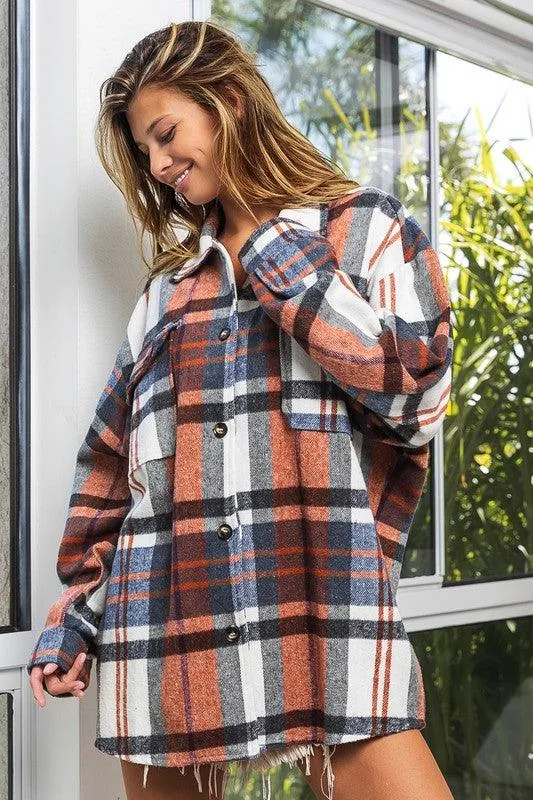 Womens Plaid Textured Shirts with Big Checkered Point