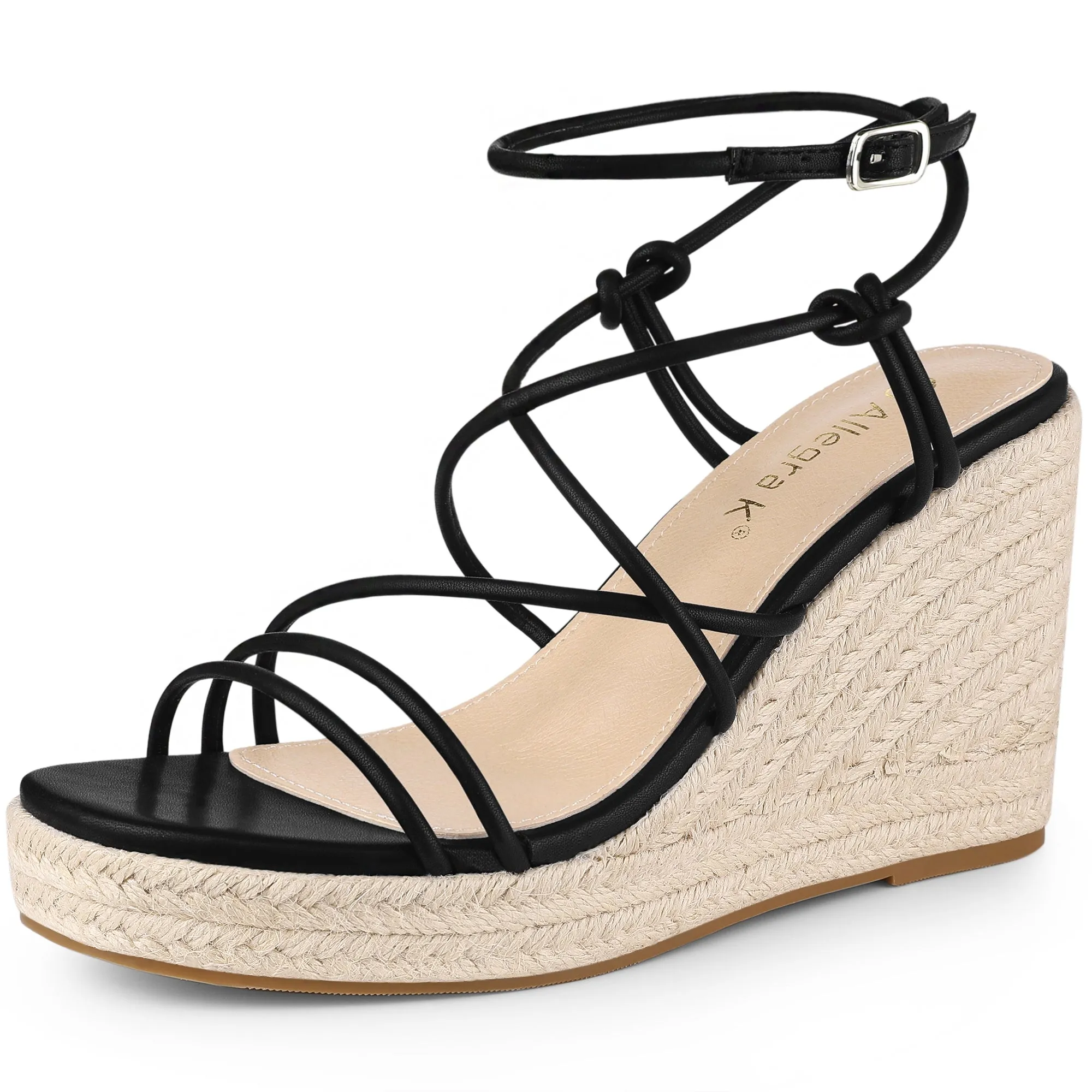 Women's Platform Square Toe Espadrilles Wedge Strappy Sandals