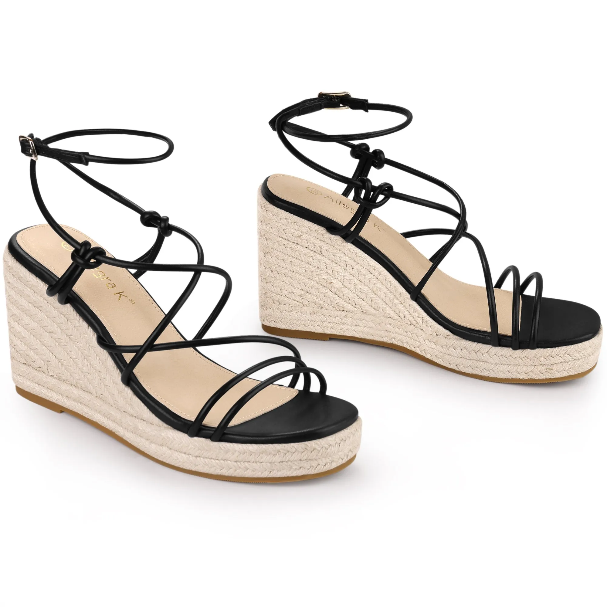 Women's Platform Square Toe Espadrilles Wedge Strappy Sandals